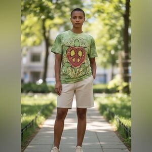 The Mountain Peace Heart Tie Dye T Shirt Medium Green Psychedelic Graphic